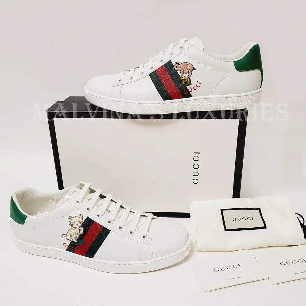 GUCCI SNEAKERS NEW ACE KITTEN WHITE LEATHER SHOES w WEB sz 41 11